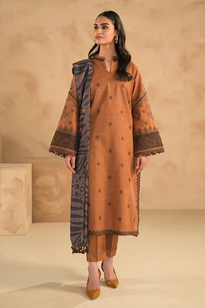 ZN631 - WINTER 3PC Dhanak Embroidered suit with Printed Shawll - ZoniyaClothing
