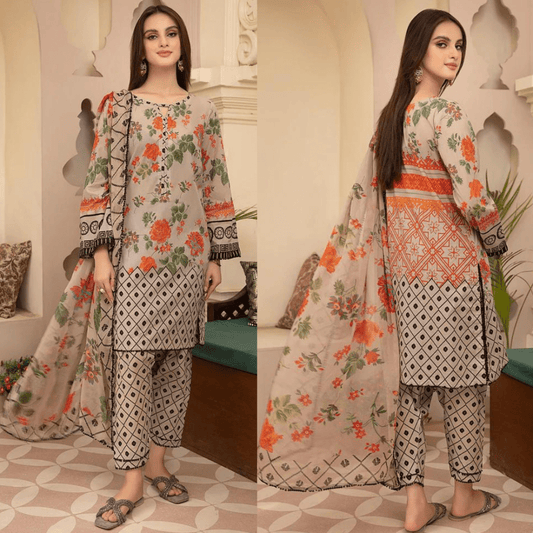 ZN700 - SUMMER 3Pc Digital Printed Lawn Shirt With Printed Lawn Trouser and Daimond Dupatta - ZoniyaClothing