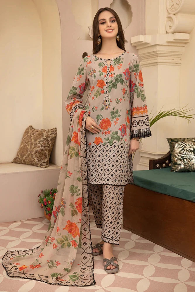 ZN700 - SUMMER 3Pc Digital Printed Lawn Shirt With Printed Lawn Trouser and Daimond Dupatta - ZoniyaClothing