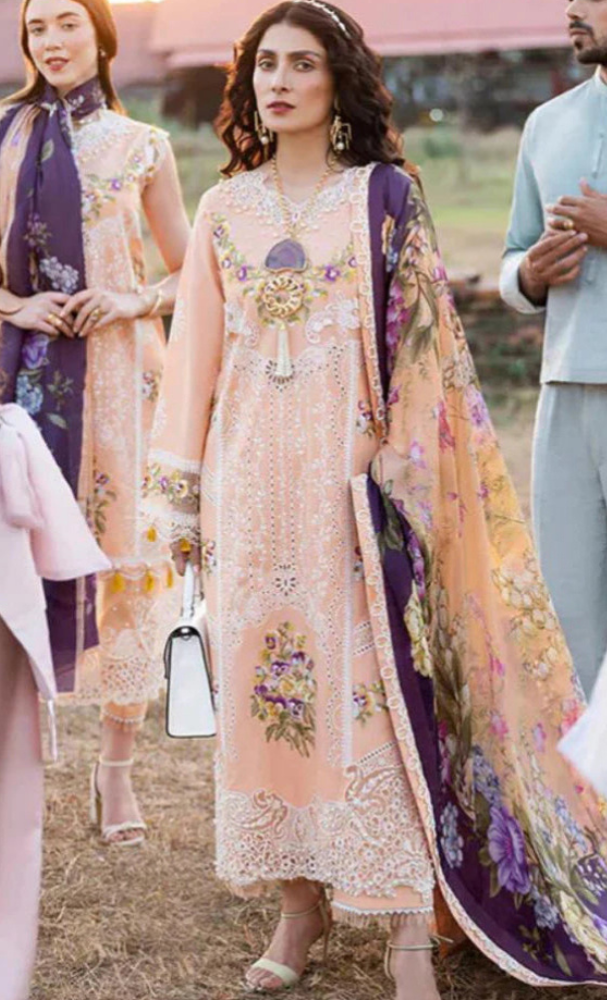 ZN711 - SUMMER MUSHQ 3PC EMBROIDERED LAWN SUIT WITH PRINTED SILK DUPATTA - ZoniyaClothing