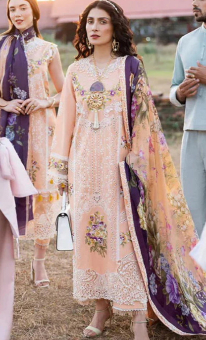ZN711 - SUMMER MUSHQ 3PC EMBROIDERED LAWN SUIT WITH PRINTED SILK DUPATTA - ZoniyaClothing