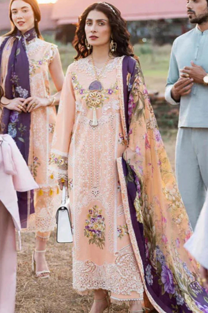 ZN711 - SUMMER MUSHQ 3PC EMBROIDERED LAWN SUIT WITH PRINTED SILK DUPATTA - ZoniyaClothing