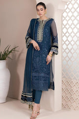 ZN727 - BAROQUE - Embroidered 3pc organza dress with organza duppata - ZoniyaClothing