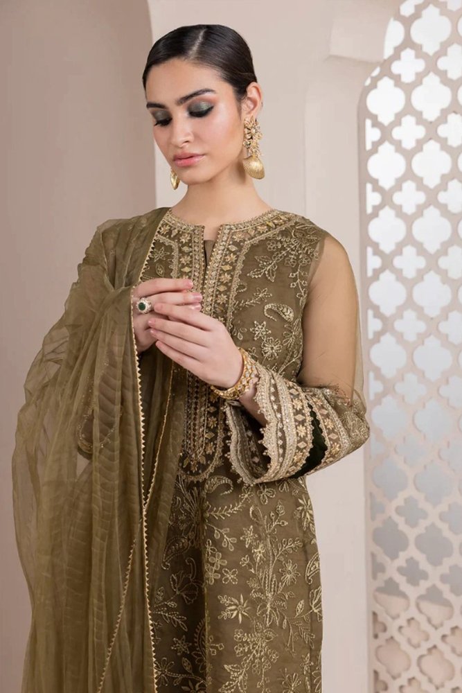 ZN728 - BAROQUE - Embroidered 3pc organza dress with organza duppata - ZoniyaClothing