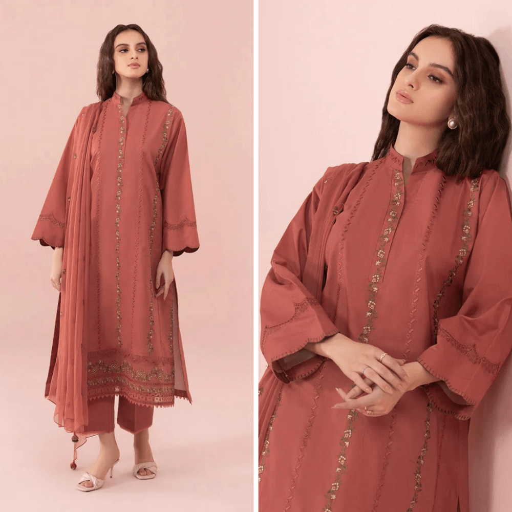 ZN731 - SUMMER 3PC Lawn Embroidered Shirt With Chiffon Embroidered Dupatta - ZoniyaClothing