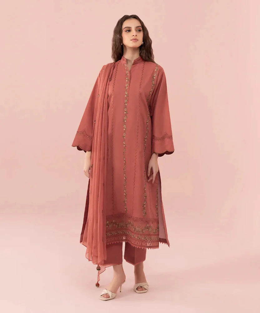 ZN731 - SUMMER 3PC Lawn Embroidered Shirt With Chiffon Embroidered Dupatta - ZoniyaClothing
