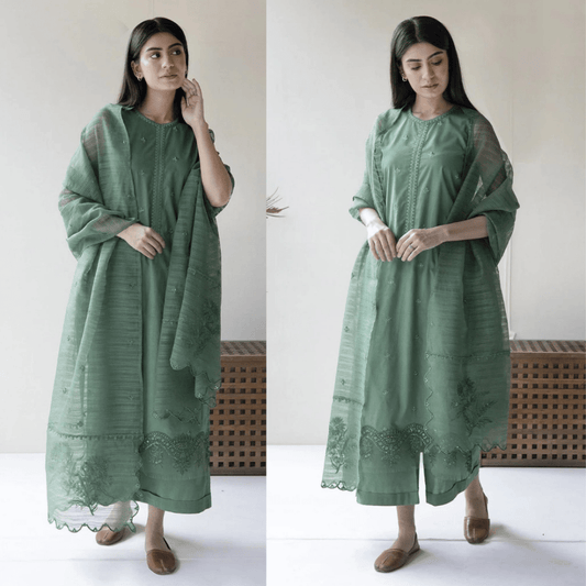 ZN732 - SUMMER 3PC Lawn Embroidered Shirt With Organza Embroidered Dupatta - ZoniyaClothing