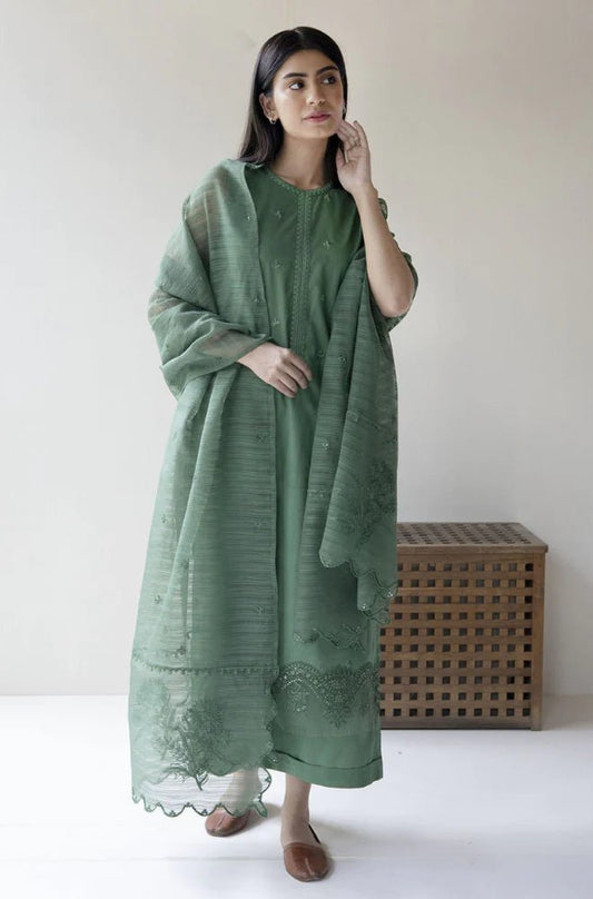 ZN732 - SUMMER 3PC Lawn Embroidered Shirt With Organza Embroidered Dupatta - ZoniyaClothing