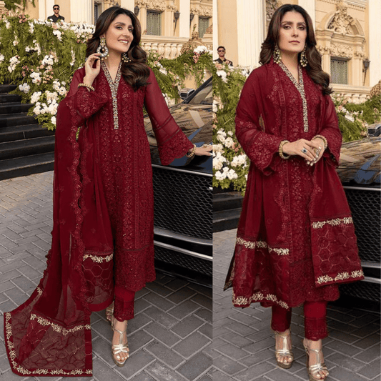 ZN733 - SUMMER 3 Piece Unstitched Heavy Embroidered Lawn Suit With Heavy Embroidered Chiffon Dupatta - ZoniyaClothing