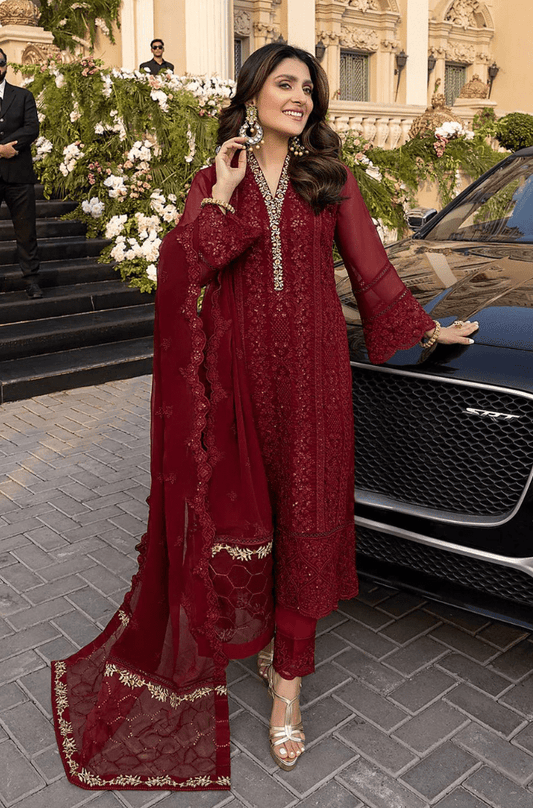 ZN733 - SUMMER 3 Piece Unstitched Heavy Embroidered Lawn Suit With Heavy Embroidered Chiffon Dupatta - ZoniyaClothing
