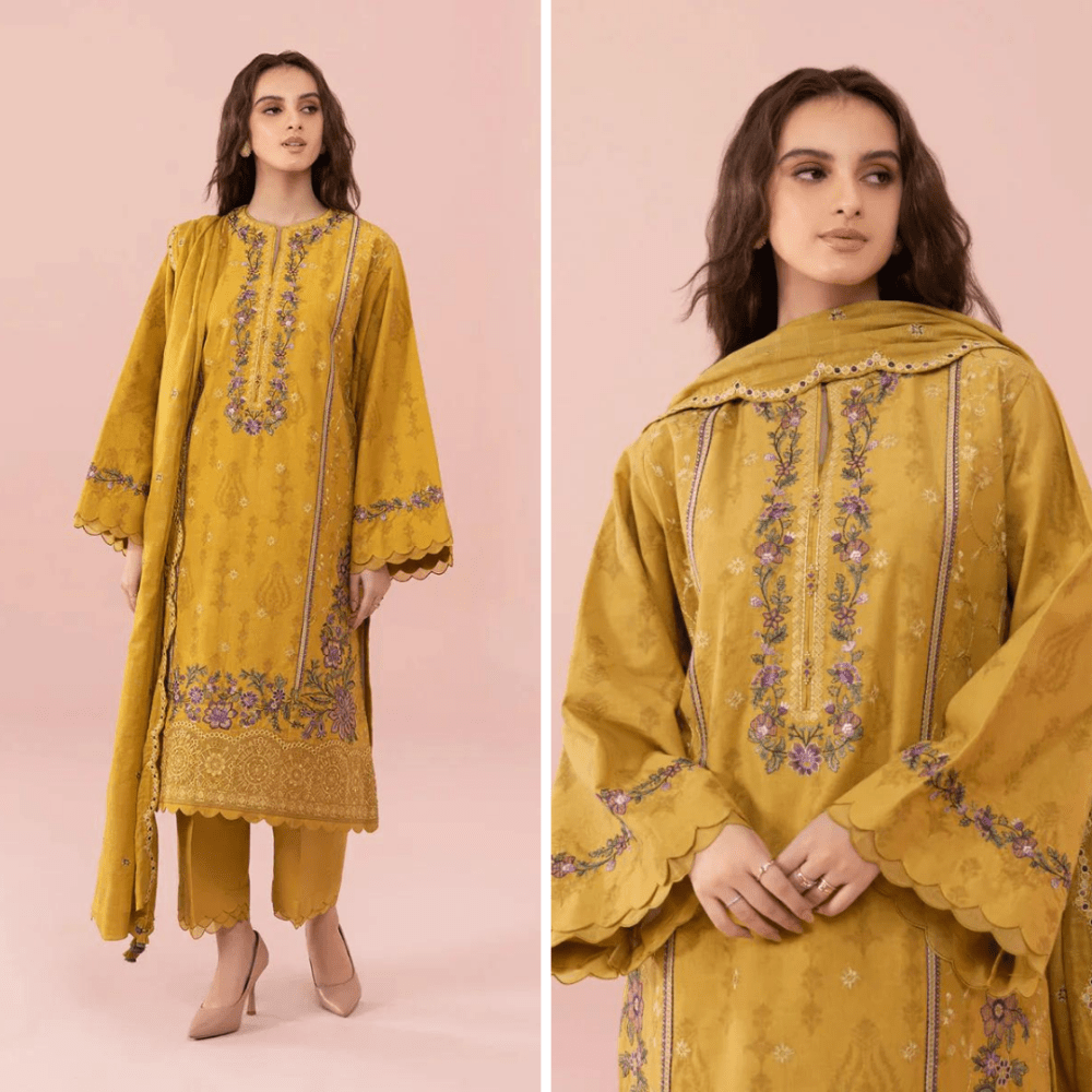 ZN740 - 3PC summer Lawn Embroidered Shirt With Chiffon Embroidered Dupatta - ZoniyaClothing