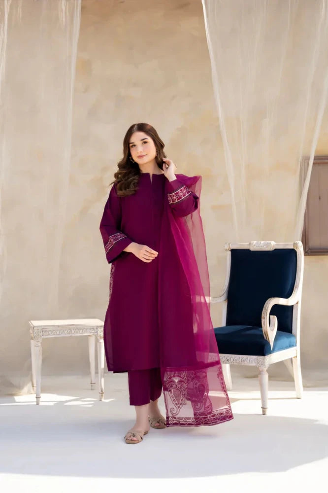 ZN763 - SUMMER 3PC Lawn Embroidered Shirt With Organza Embroidered Dupatta - ZoniyaClothing