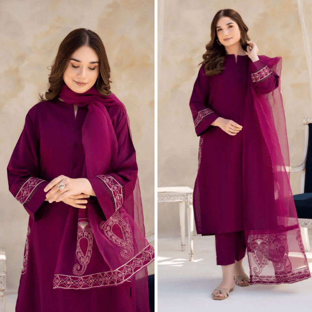 ZN763 - SUMMER 3PC Lawn Embroidered Shirt With Organza Embroidered Dupatta - ZoniyaClothing