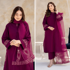 ZN763 - SUMMER 3PC Lawn Embroidered Shirt With Organza Embroidered Dupatta - ZoniyaClothing