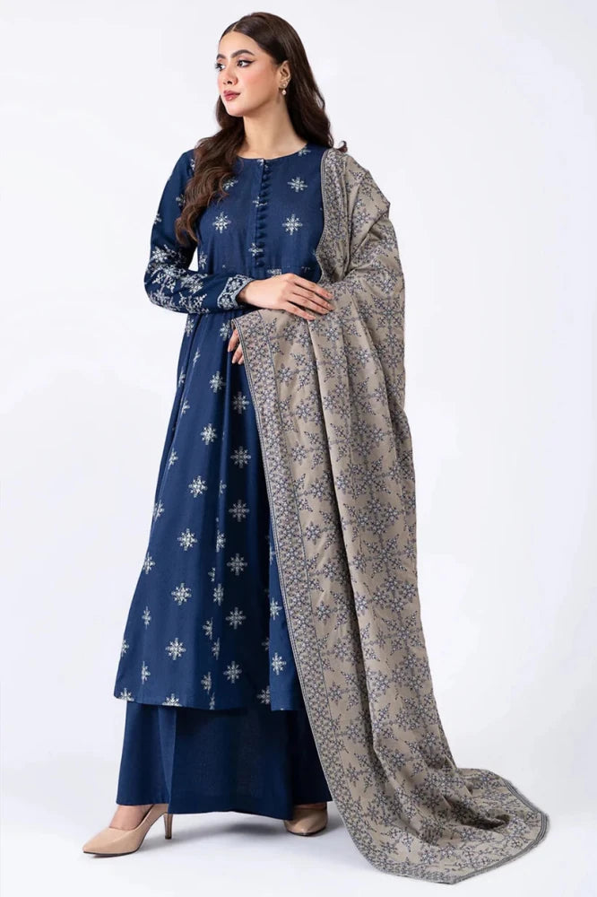 ZN778 - WINTER 3 - Pc Embroidered Dhanak Suit with Heavy Embroidered Dhanak Shawll - ZoniyaClothing