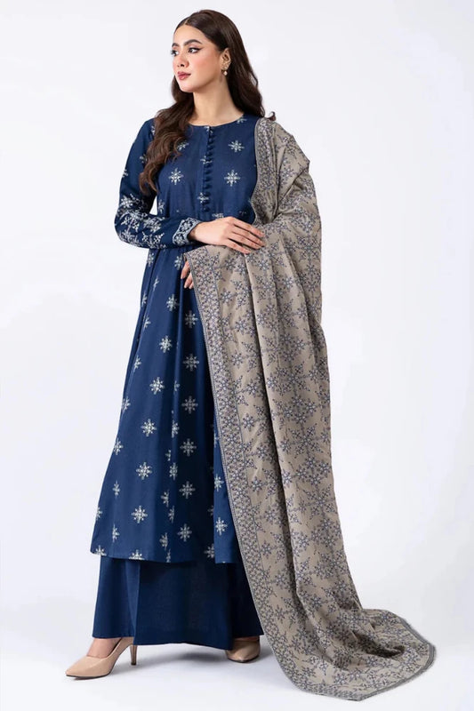 ZN778 - WINTER 3 - Pc Embroidered Dhanak Suit with Heavy Embroidered Dhanak Shawll - ZoniyaClothing