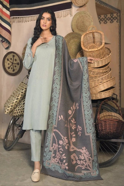 ZN809 - Winter 3 Piece Dhanak Suit with digital printed wool shawll - ZoniyaClothing