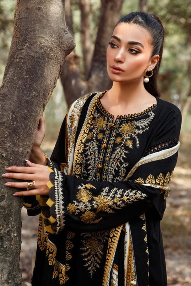 ZN827 - Winter Maria b 3PC Dhannak Embroidered suit with Printed Shawll - ZoniyaClothing