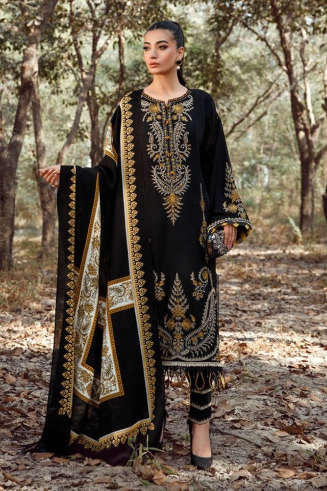 ZN827 - Winter Maria b 3PC Dhannak Embroidered suit with Printed Shawll - ZoniyaClothing