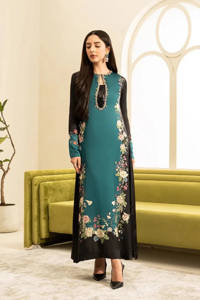 ZN828 - 3PC - WINTER Unstitched shamoz silk fabric in floral print. - ZoniyaClothing