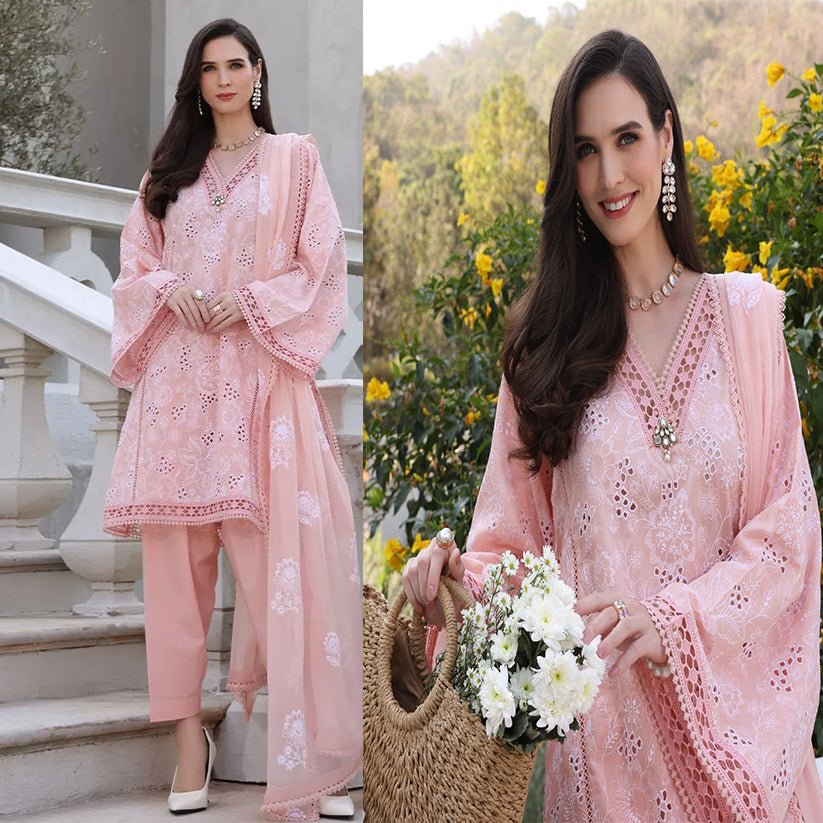 ZN845 - Bareeze Embroidered Summer 3pc lawn dress with embroidered chiffon dupatta - ZoniyaClothing