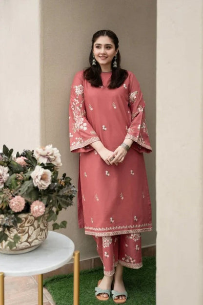 ZN865 - 2PC Dhanak wool Embroidered Suit - ZoniyaClothing