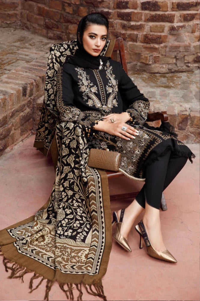 ZN877 - MARIA B - 3PC Dhanak Embroidered suit with Printed Shawll - ZoniyaClothing