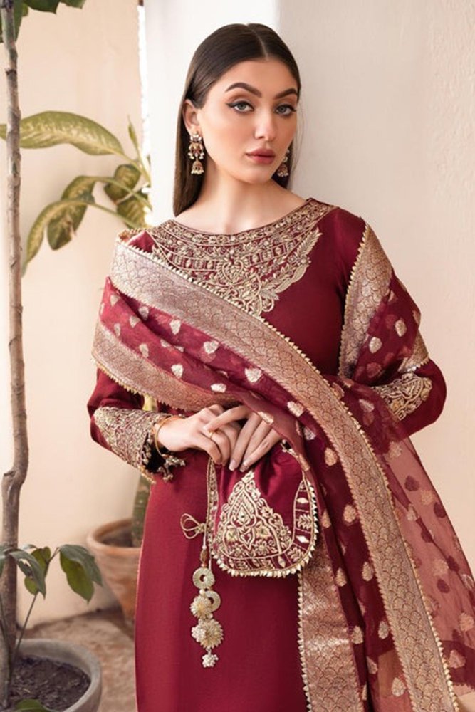 ZN882 - Winter 3pc shamoz silk frock style embroidered suit - ZoniyaClothing
