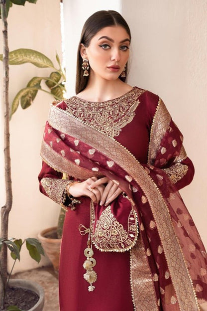 ZN882 - Winter 3pc shamoz silk frock style embroidered suit - ZoniyaClothing