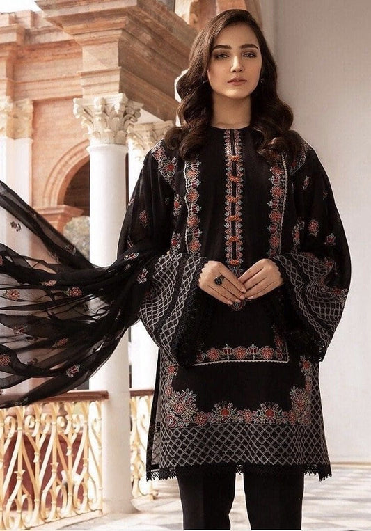 ZN020-BAREEZE 3PC LAWN EMBROIDERED DRESS WITH CHIFFON EMBROIDERED DUPATTA