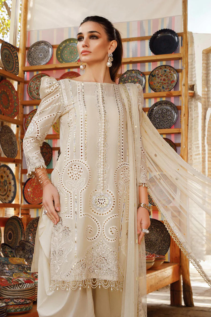 Buy White Designer Long Chikan Kari Work Anarkali Gown Kurti with Dupatta  Dress for Women | Jaipur Saree & Kurti (Medium) at Amazon.in