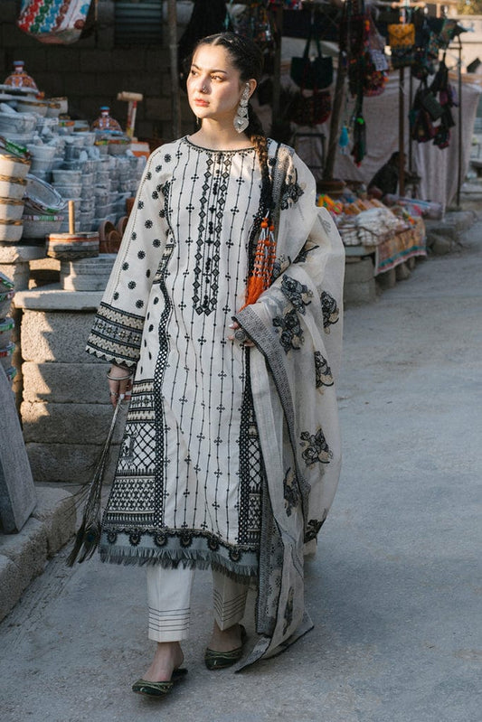 ZN003-Hania Amir 3PC Neck Embroidered Lawn Shirt With Organza Embroidered Dupatta