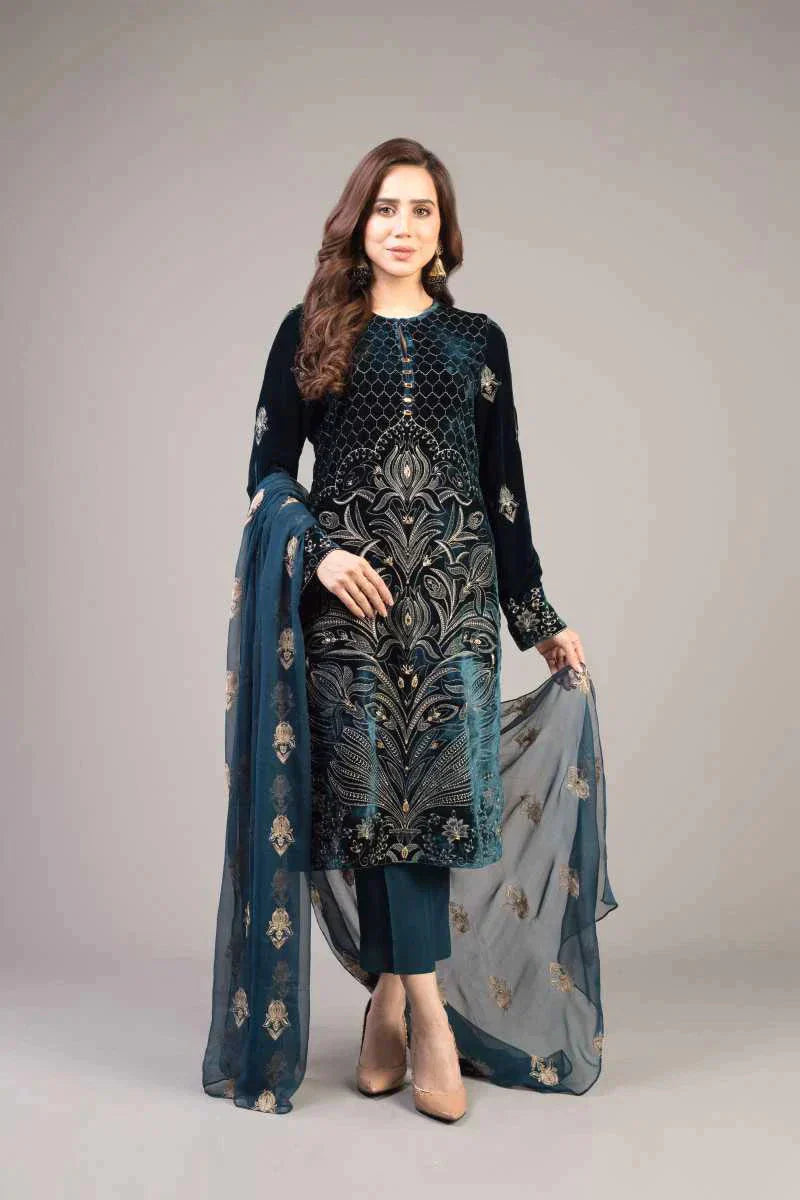 ZN012-Bareeze 3PC Lawn Front Full Embroidered Back Bazo Embroidered Bember Dupatta ..