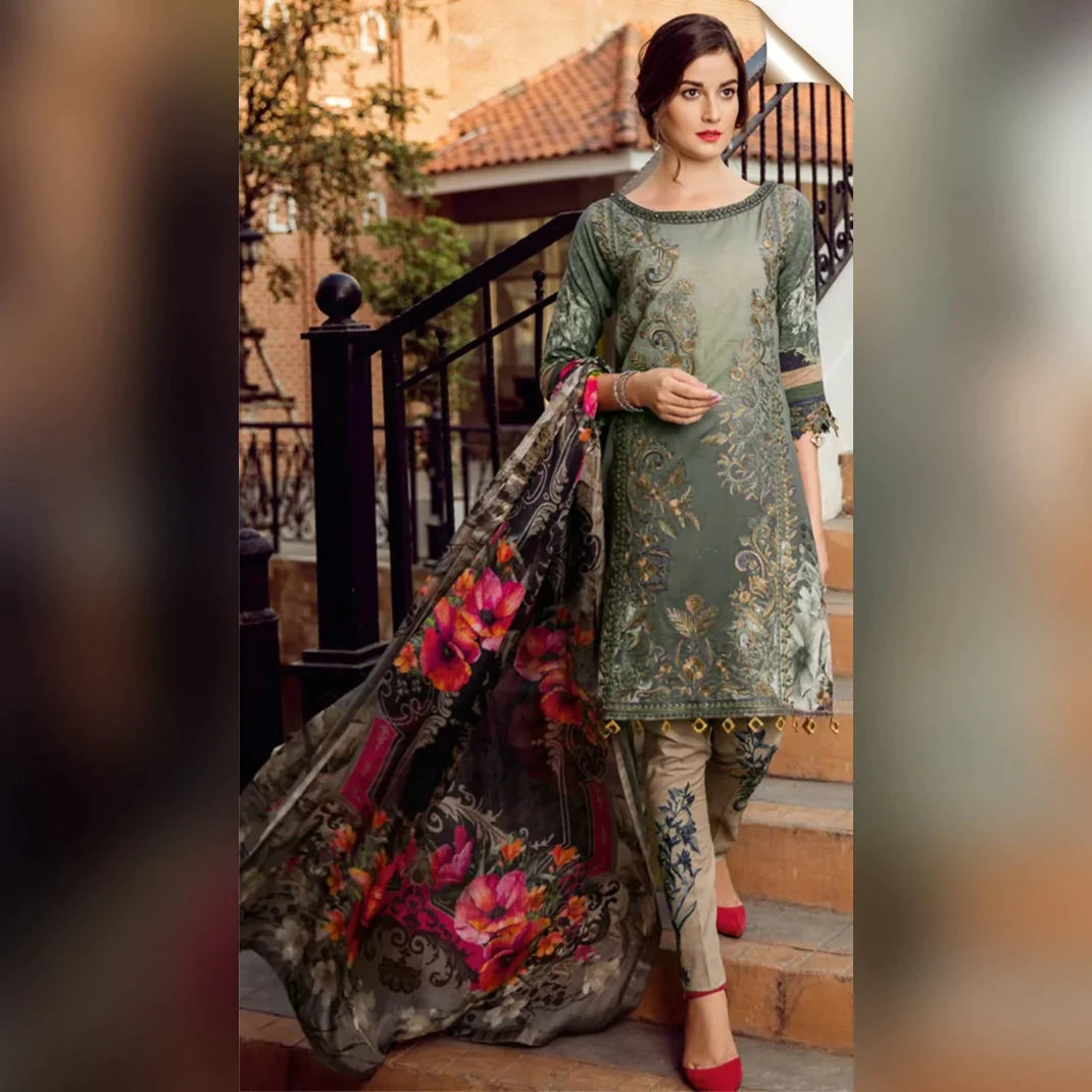 ZN022-3PC Lawn Embroidered suit with Printed Lawn Duppata
