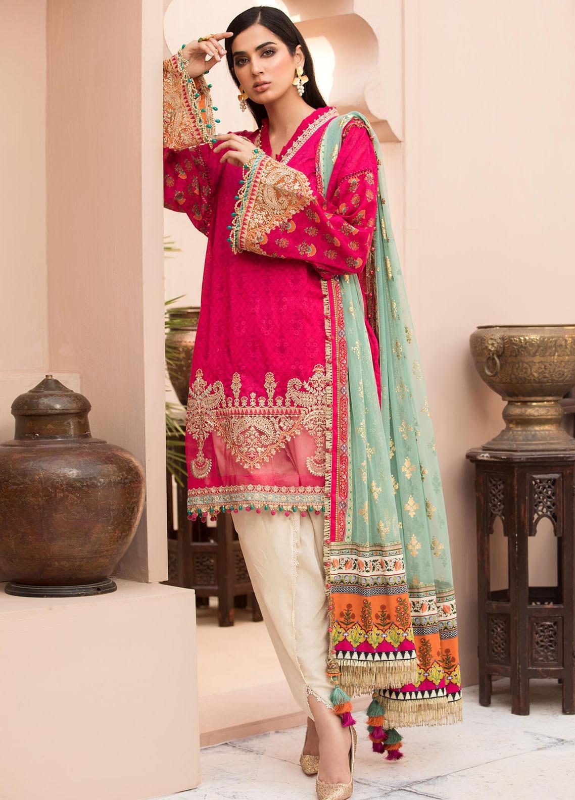 ZN101-3PC EMBROIDERED LAWN SUIT WITH PURE Printed OrganzaDUPATTA