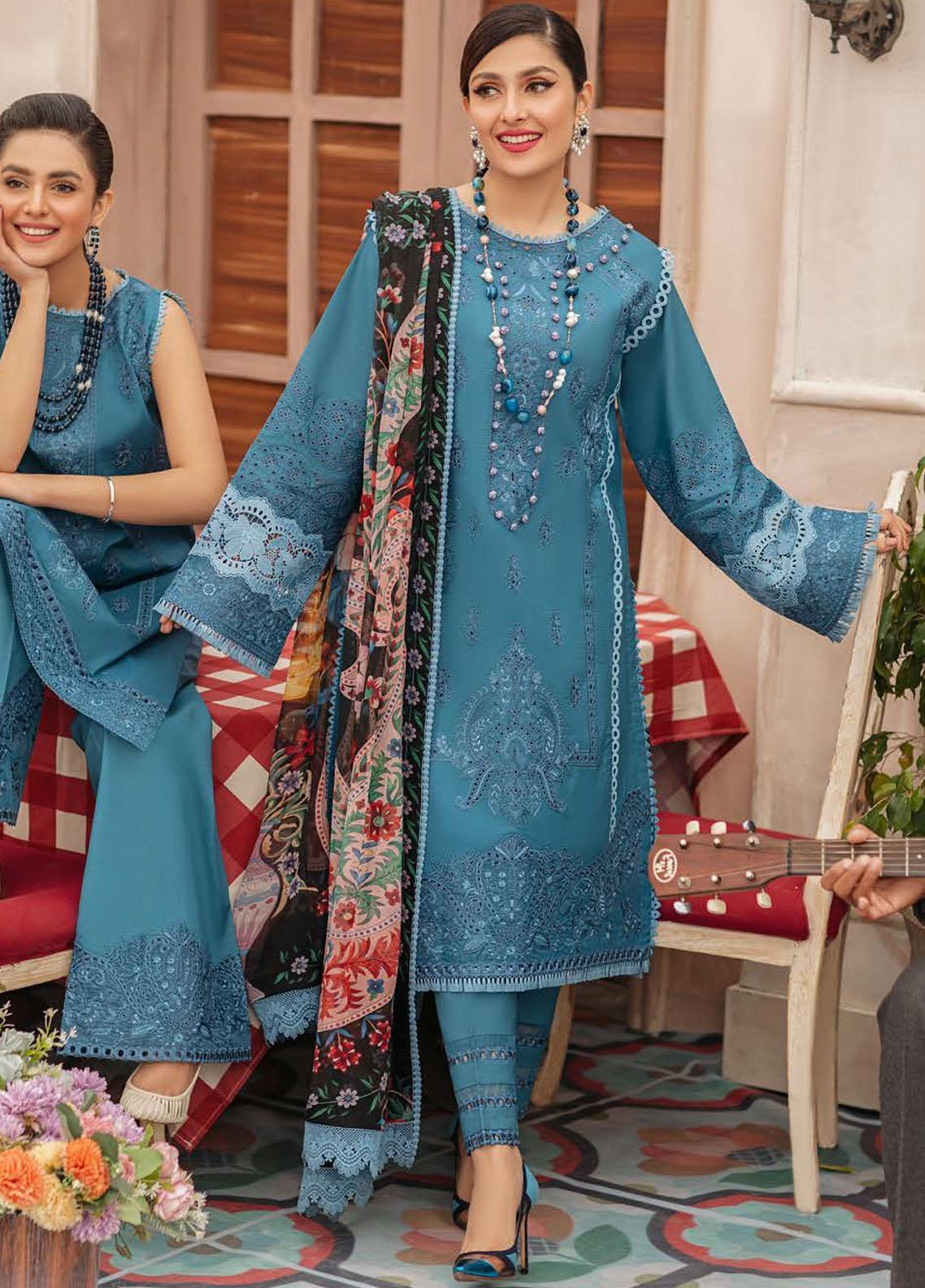 ZN052-MUSHQ 3PC EMBROIDERED LAWN SUIT WITH PRINTED SILK DUPATTA