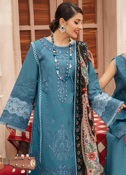 ZN052-MUSHQ 3PC EMBROIDERED LAWN SUIT WITH PRINTED SILK DUPATTA
